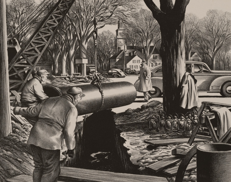 Edward Arthur Wilson - Untitled (Pipeline construction in a New England town)