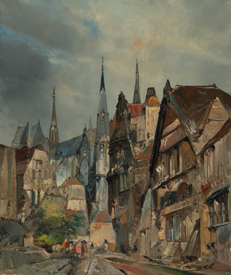 Jan de Vogel - Cathedral Exterior Stormy Skies in Leiden