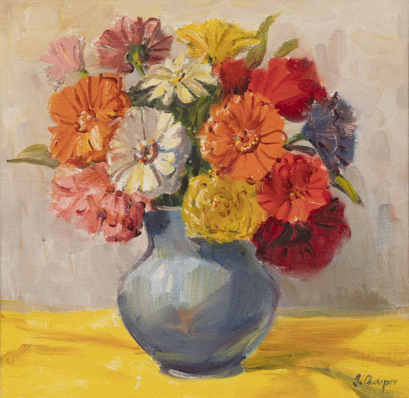 George Cherepov - Group, two (2) still life with fruit, still life with bouquet