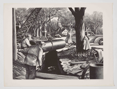 Edward Arthur Wilson - Untitled (Pipeline construction in a New England town)