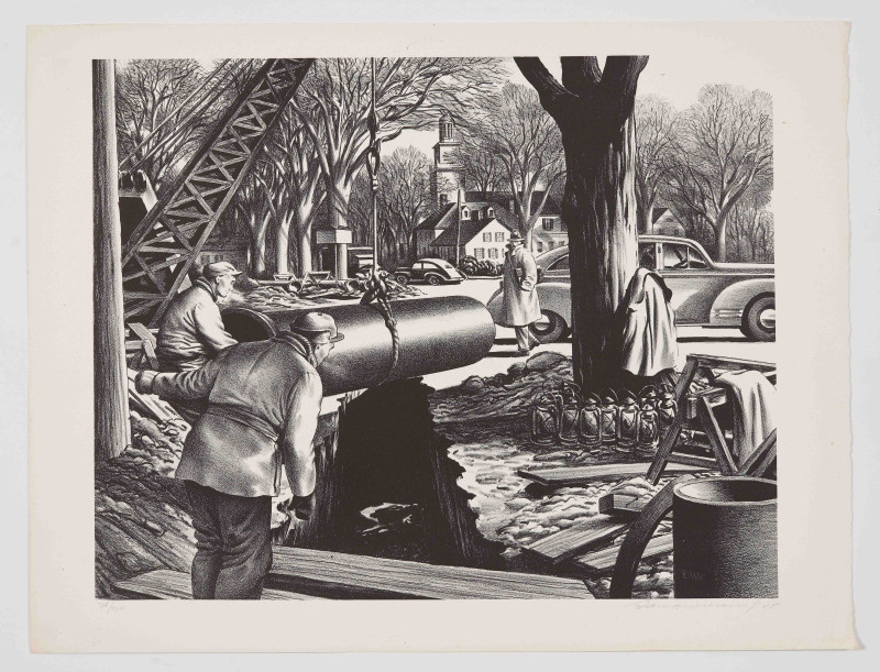 Edward Arthur Wilson - Untitled (Pipeline construction in a New England town)
