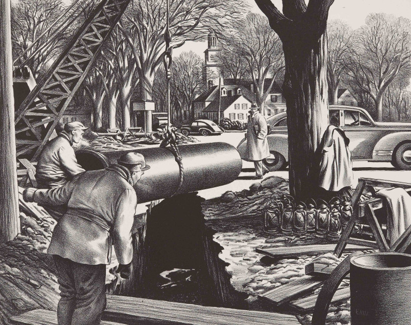 Edward Arthur Wilson - Untitled (Pipeline construction in a New England town)