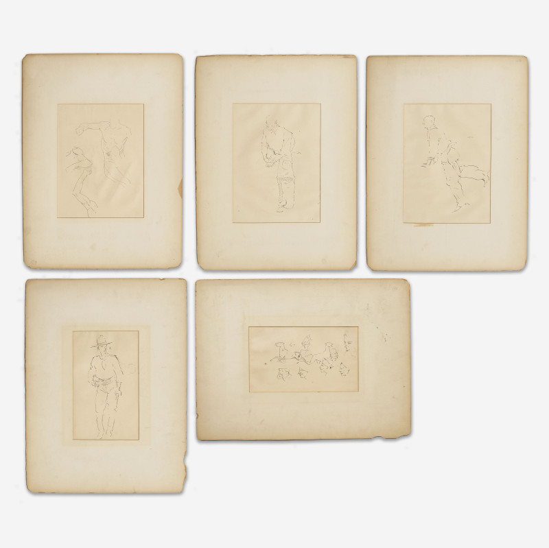Frederic Remington (attributed) - Group, five figural studies on three (3) sheets