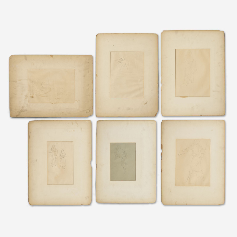Frederic Remington (attributed) - Group, six figural studies on four (4) sheets
