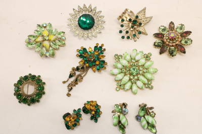 Group of Vintage Green &amp;amp; Teal Costume Jewelry