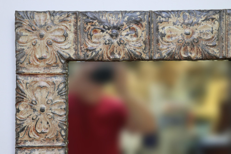 Vintage Pressed Tin Frame Wall Mirror