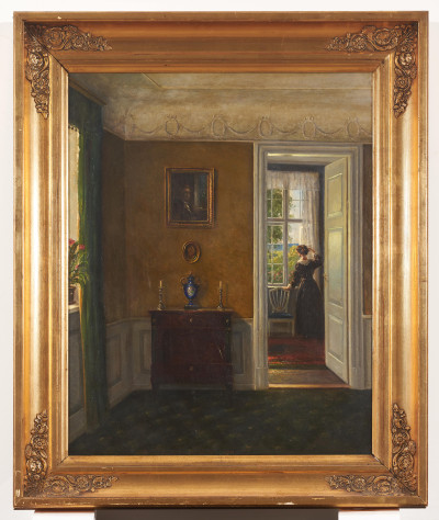 Hans Hilsøe - Interior with a Lady Staring out the Window
