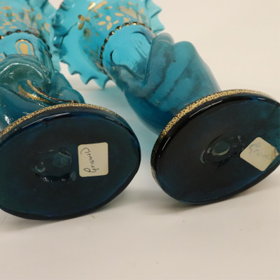 8 Glass Hand Vases; colored, milk &amp;amp; frosted