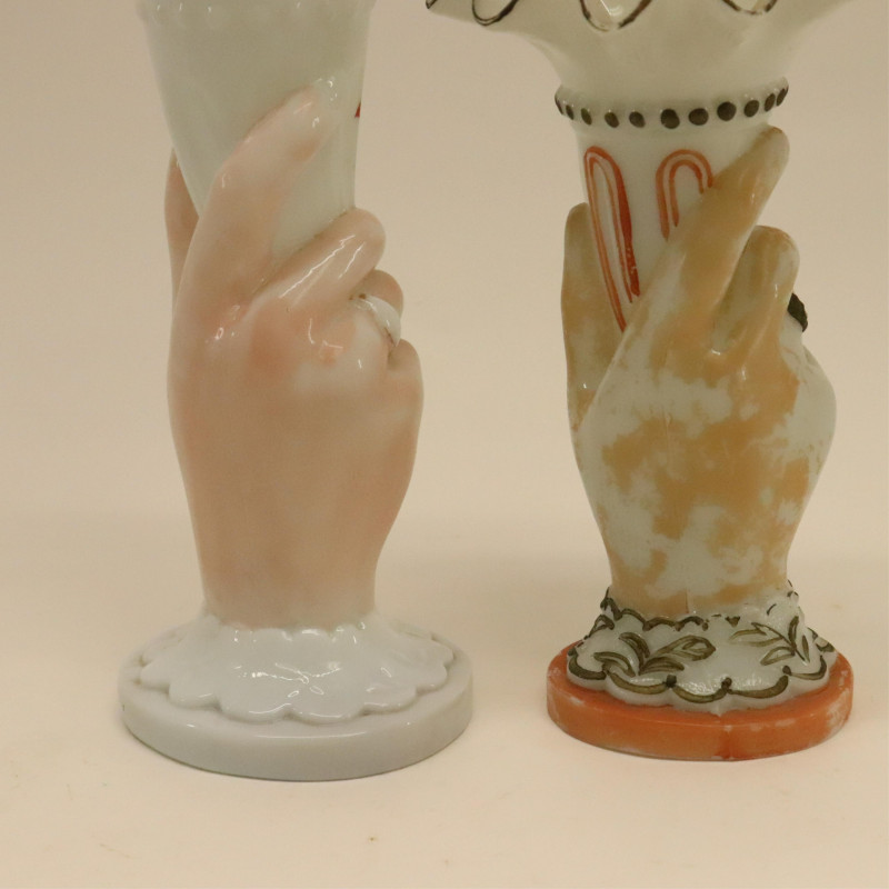 8 Glass Hand Vases; colored, milk &amp;amp; frosted