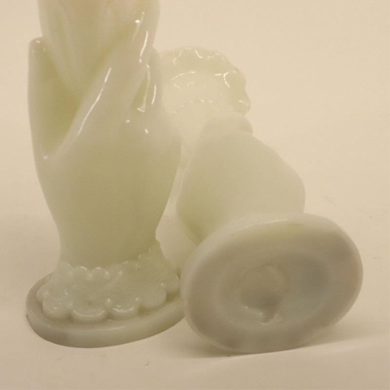 8 Glass Hand Vases; colored, milk &amp;amp; frosted