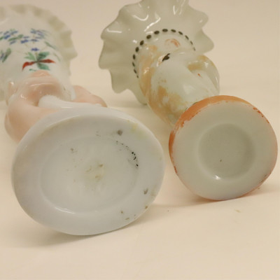 8 Glass Hand Vases; colored, milk &amp;amp; frosted