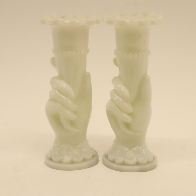 8 Glass Hand Vases; colored, milk &amp;amp; frosted