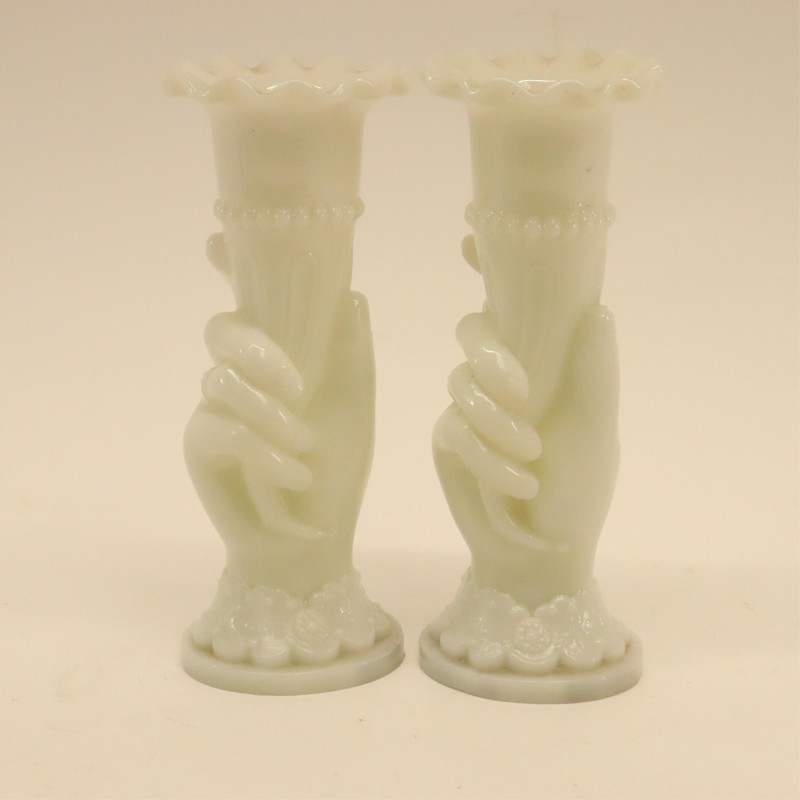 8 Glass Hand Vases; colored, milk &amp;amp; frosted