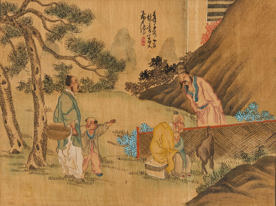 Artist Unknown - Group of Two (2) Chinese Watercolors with Figures