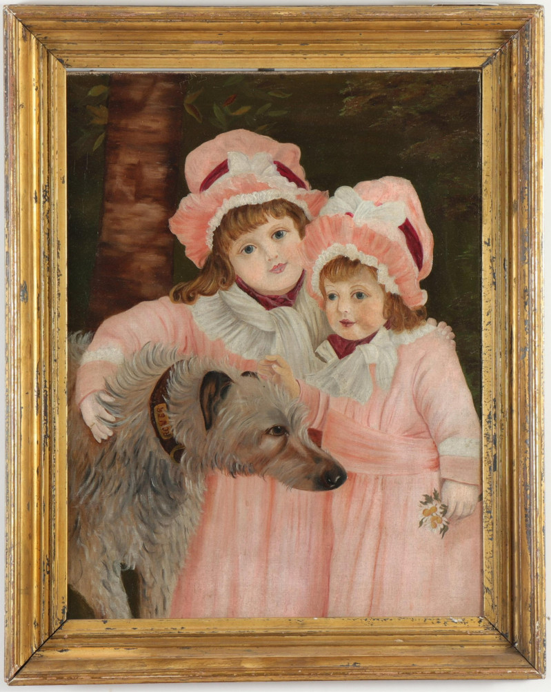 Sisters with Rover Early 20th C O/C