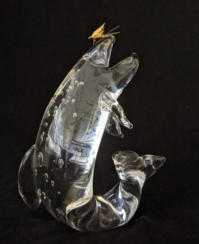 James Houston for Steuben Glass - Trout and Fly Desk Ornament