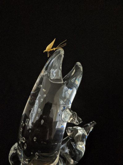 James Houston for Steuben Glass - Trout and Fly Desk Ornament