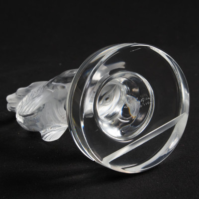 Lalique Crystal - Group of Four (4) Goujon Leaping Fish Card Holder (1) Fish Coupe Scalloped Dish Platter (1) Goujon Leaping Fish Ring Tray