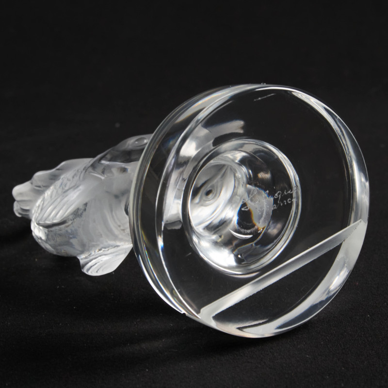 Lalique Crystal - Group of Four (4) Goujon Leaping Fish Card Holder (1) Fish Coupe Scalloped Dish Platter (1) Goujon Leaping Fish Ring Tray