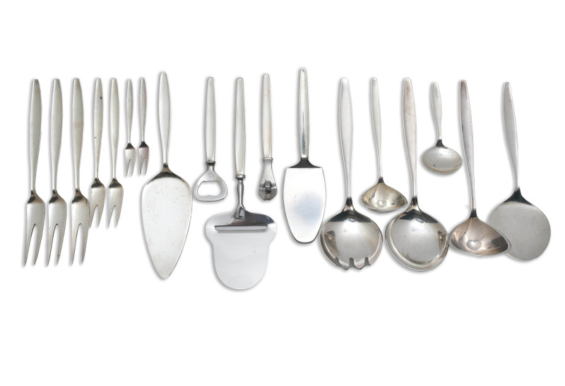 Tias Eckhoff for Georg Jensen Silversmithy - Cypress Pattern flatware (18 assorted serving pieces)
