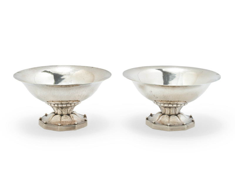 Georg Jensen Silversmithy - Pair of Silver Pedestal Bowls with Foliate Motif to Stem