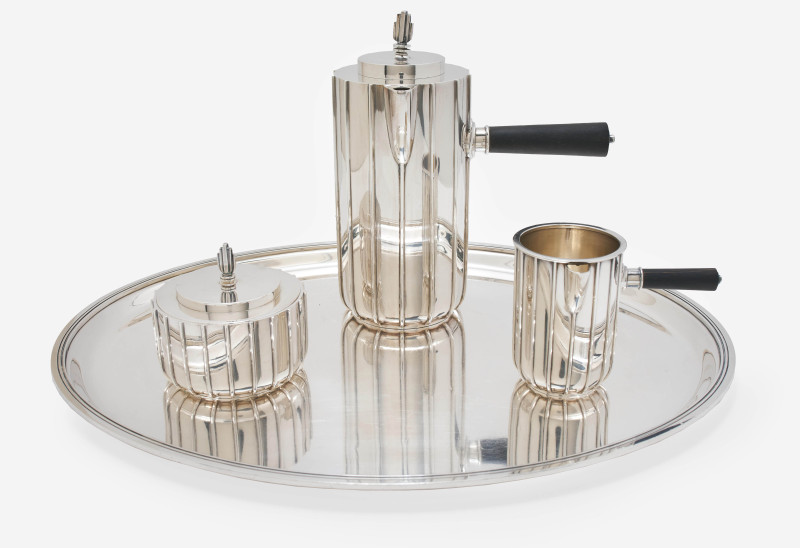Sigvard Bernadotte and Harald Nielsen for Georg Jensen Silversmithy - Sterling Silver Coffee Service with Oval Tray