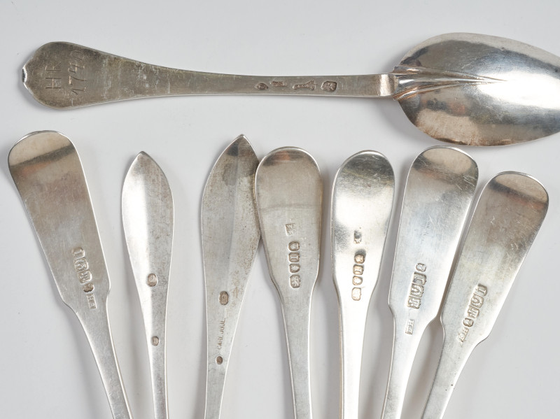 European Silversmiths - Sterling silver flatware, twenty one pieces: spoons, forks and a ladle