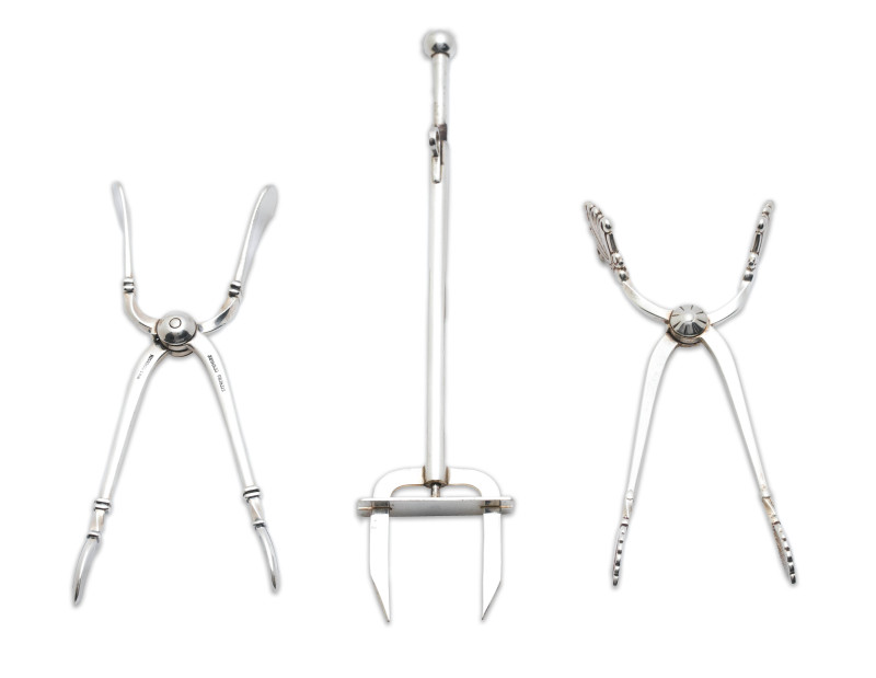 Georg Jensen, W &amp;amp; S Sorenson and unknown maker - Two sugar tongs and a pickle fork
