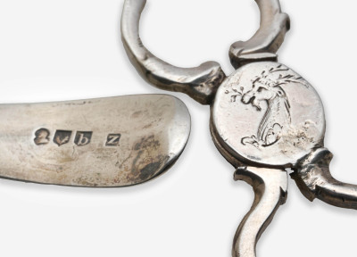 European Silversmiths - Group of Five (5) silver pieces: 2 Sugar Servers, 2 Ladles, and an incised Tomato Server