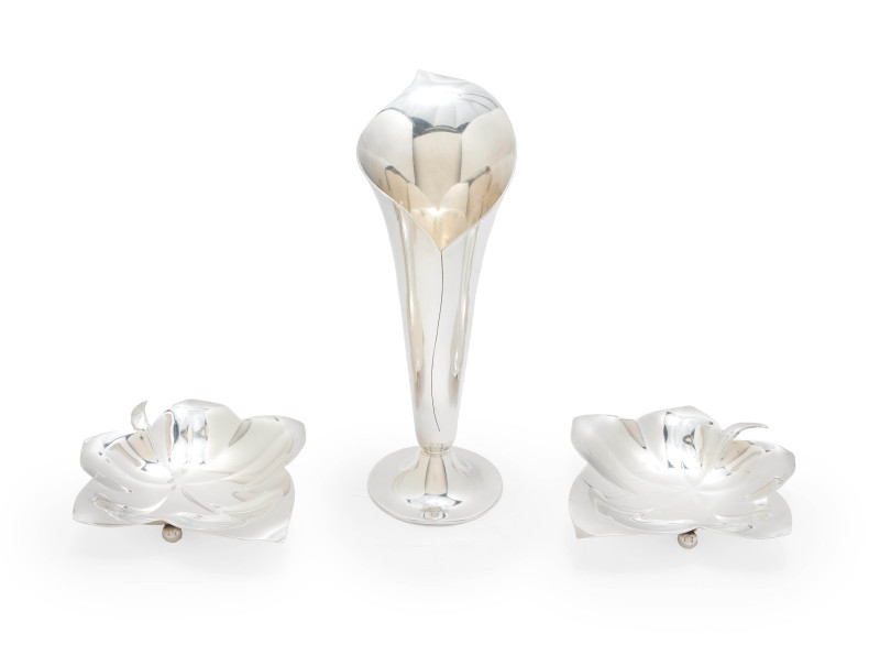 Tiffany &amp;amp; Co. Silver - Two (2) Footed Leaf Dishes and One (1) Bud Vase