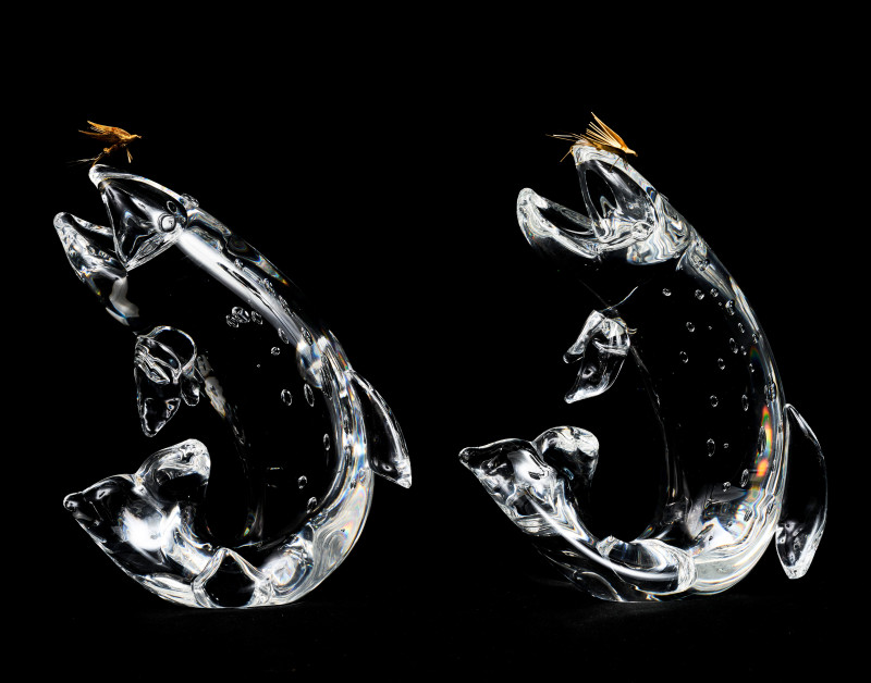James Houston for Steuben Glass - Group of Two (2) Trout and Fly Desk Ornament