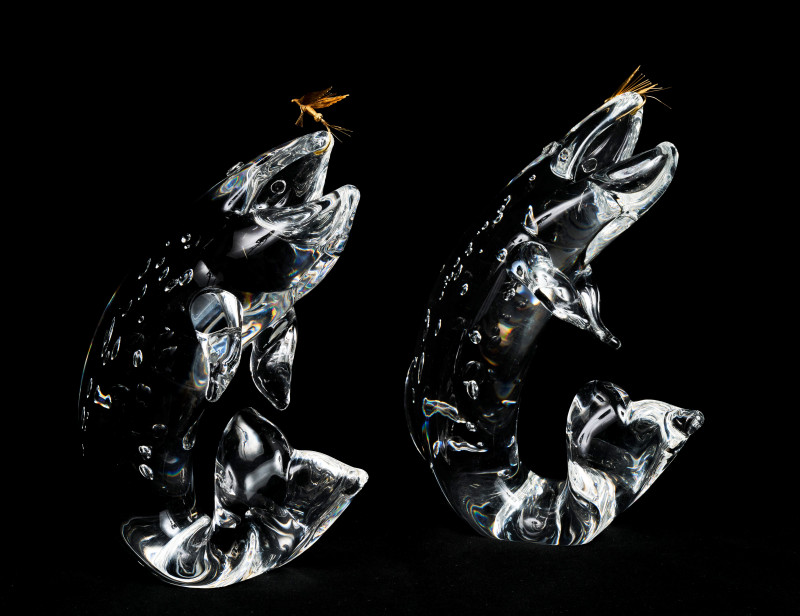 James Houston for Steuben Glass - Group of Two (2) Trout and Fly Desk Ornament
