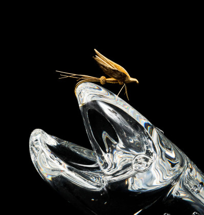 James Houston for Steuben Glass - Group of Two (2) Trout and Fly Desk Ornament