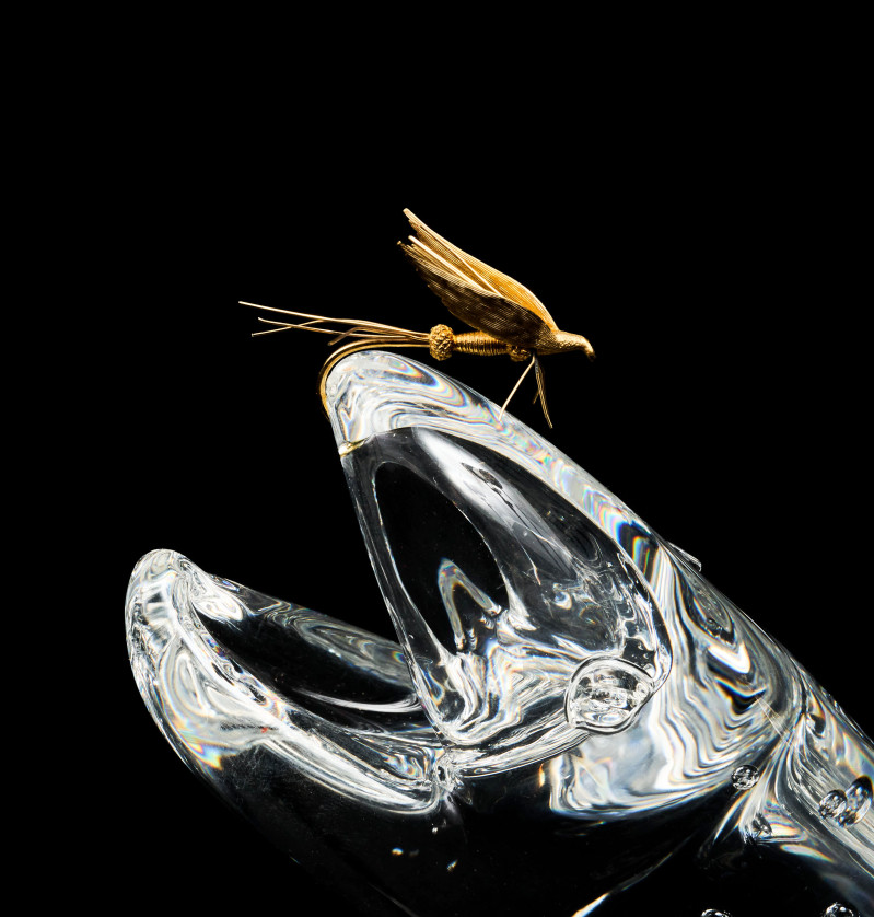 James Houston for Steuben Glass - Group of Two (2) Trout and Fly Desk Ornament
