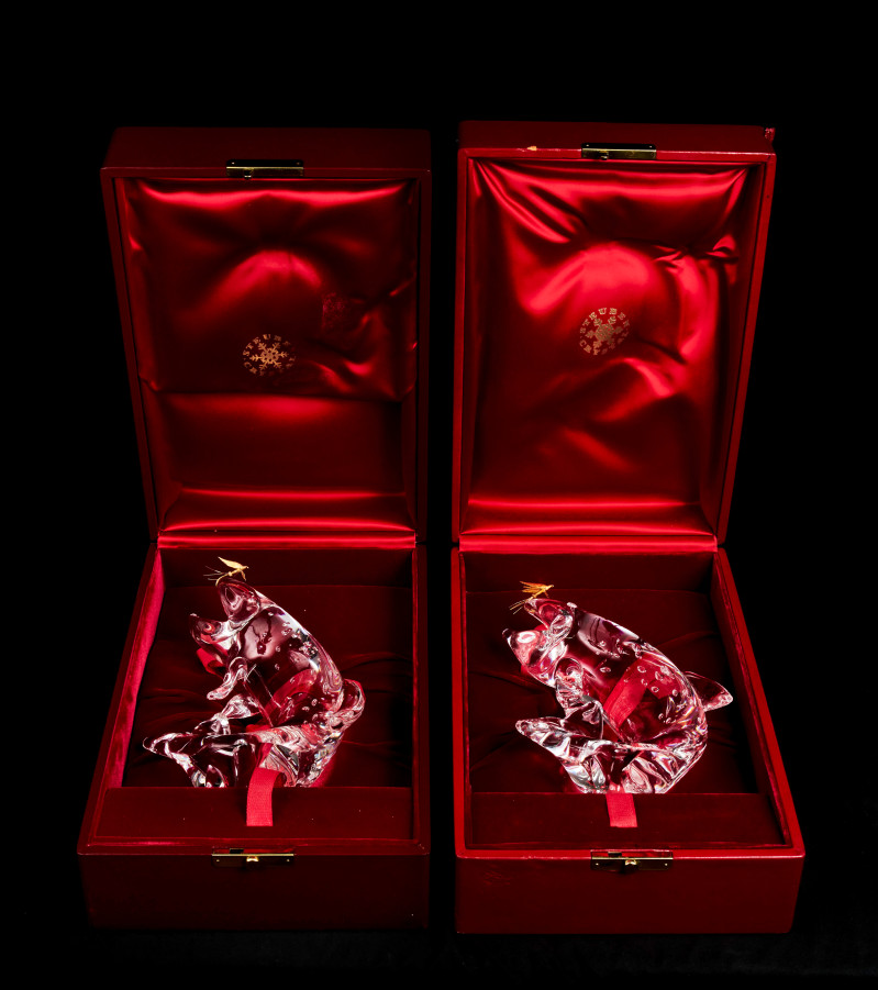 James Houston for Steuben Glass - Group of Two (2) Trout and Fly Desk Ornament