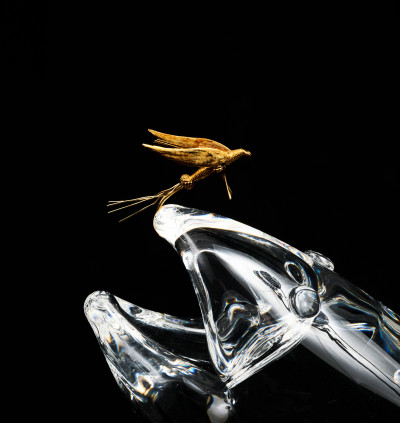 James Houston for Steuben Glass - Group of Two (2) Trout and Fly Desk Ornament