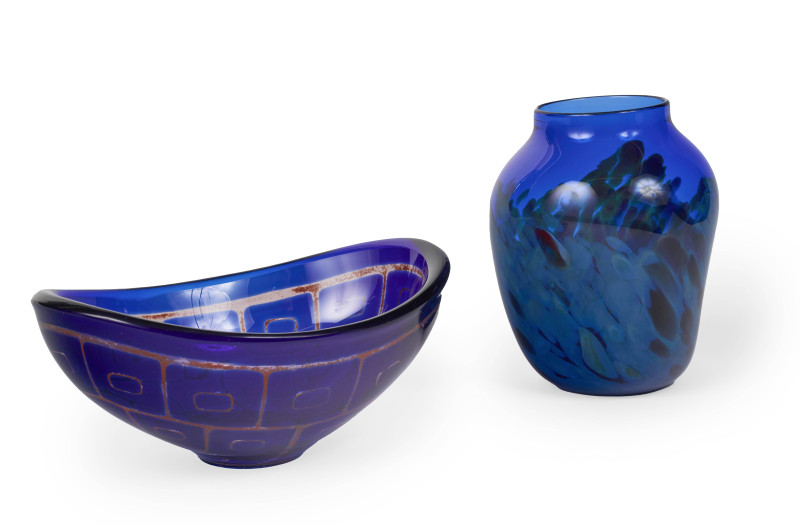 Sven Palmqvist for Orrefors - Wide Blue Dish with gold