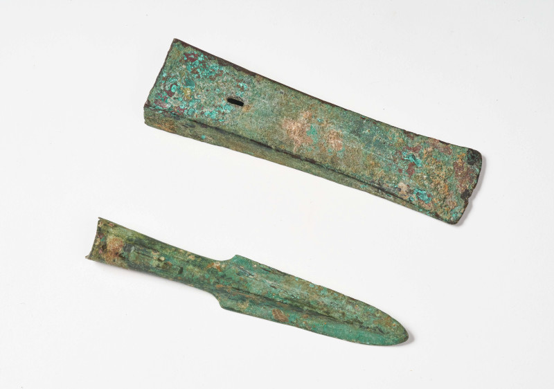 An Archaic Bronze Spear and Ax Head likely from the Warring States period (475-221 BCE)