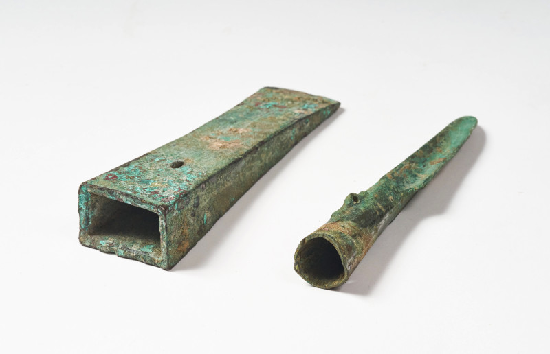 An Archaic Bronze Spear and Ax Head likely from the Warring States period (475-221 BCE)