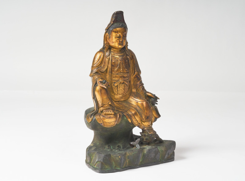 A Large Gilt Bronze and Polychrome Guanyin, 17th Century Ming Style, but likely 19th Century.