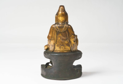 A Large Gilt Bronze and Polychrome Guanyin, 17th Century Ming Style, but likely 19th Century.