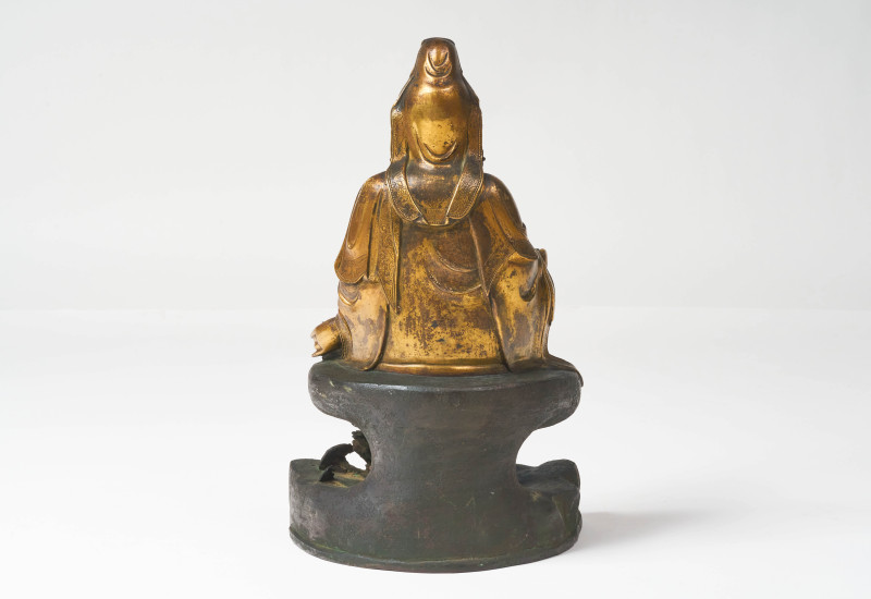A Large Gilt Bronze and Polychrome Guanyin, 17th Century Ming Style, but likely 19th Century.