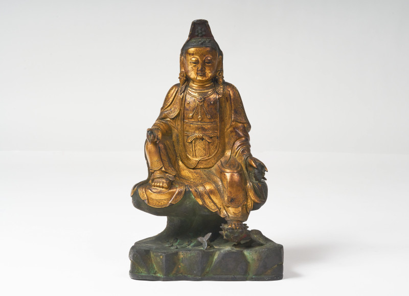 A Large Gilt Bronze and Polychrome Guanyin, 17th Century Ming Style, but likely 19th Century.