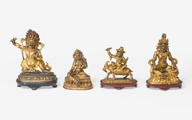 Four Small Gilt Bronze Sino-Tibetan Statues likely 19th century to early 20th century