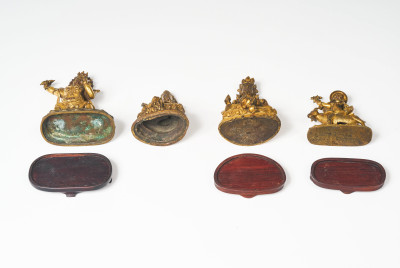 Four Small Gilt Bronze Sino-Tibetan Statues likely 19th century to early 20th century