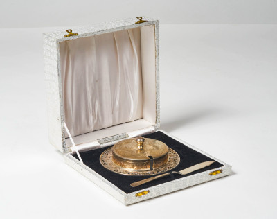 A Chinese Export Silver and Crystal Butter Dish with Knife c. 1940