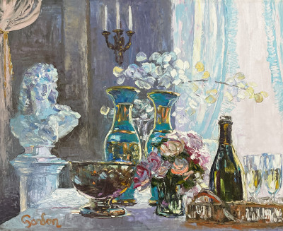 H. Gordon Wang - Still Life with Flowers and Champagne (2)