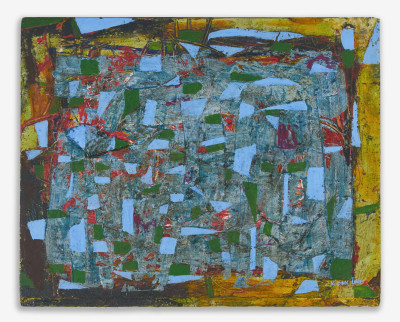 in the style of Norman Lewis - Untitled (Light blue on green)