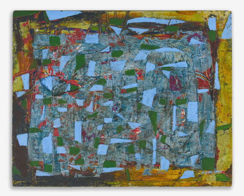 in the style of Norman Lewis - Untitled (Light blue on green)