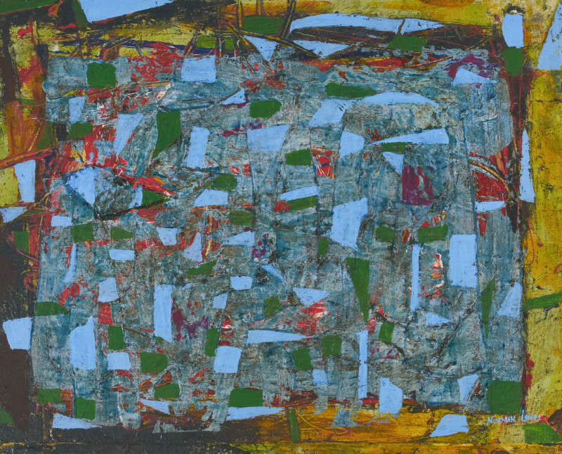 in the style of Norman Lewis - Untitled (Light blue on green)